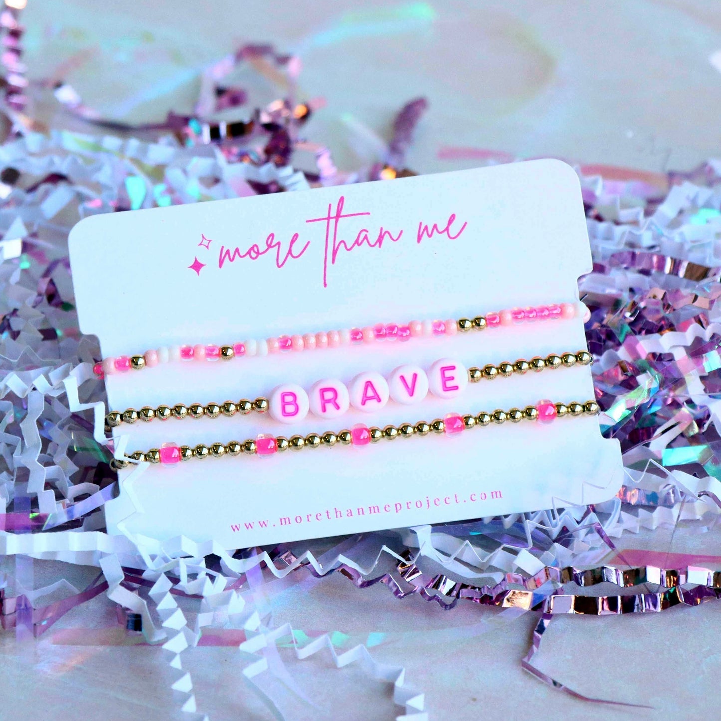 think pink {brave} white trio stack