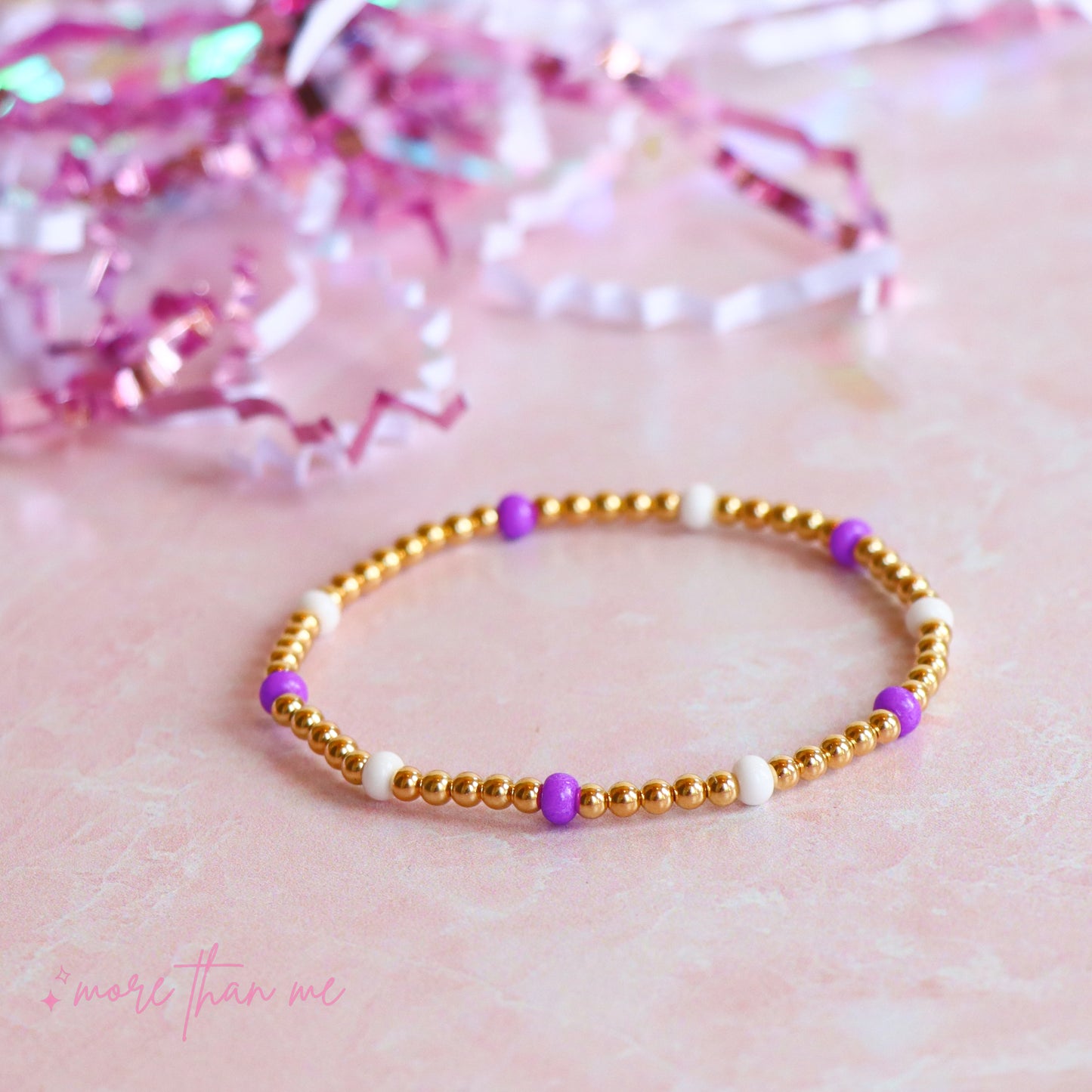 pruple & white blakely beaded bracelet