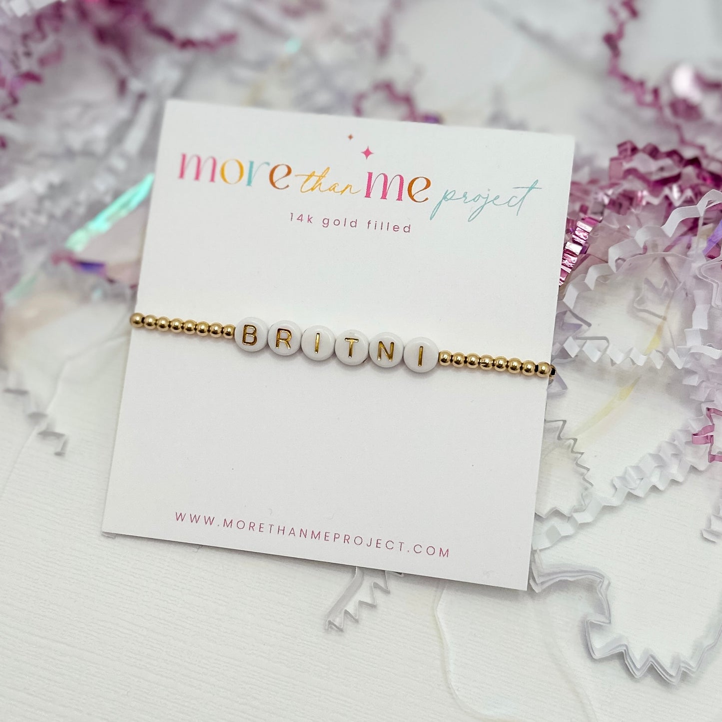 custom name bracelet- gold and white