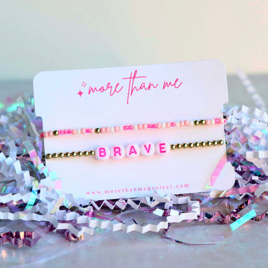 think pink {brave} white bracelet set