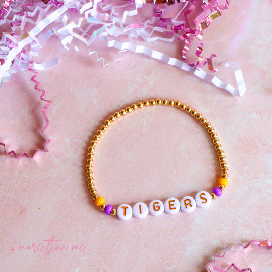 custom purple & gold game day beaded bracelet