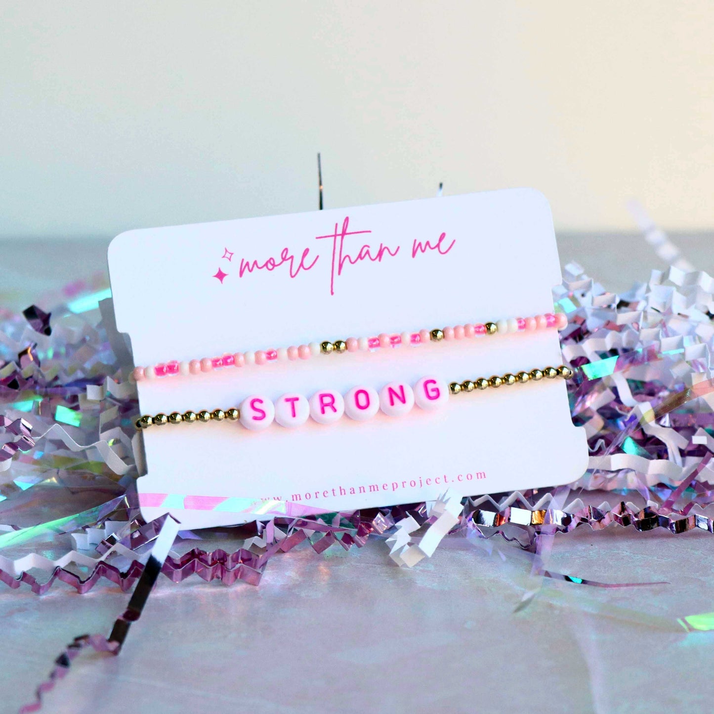 think pink {strong} white bracelet set