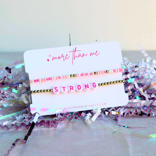 think pink {strong} white bracelet set