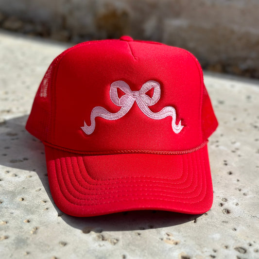 red bow trucker hat
