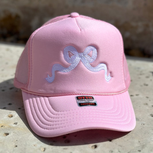 light pink bow trucker hat