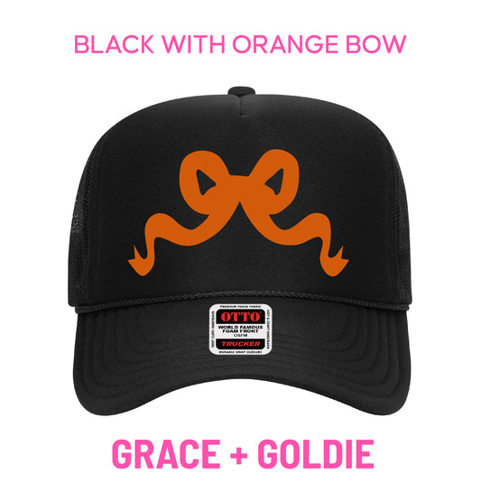 PRE-SELL black trucker with orange bow