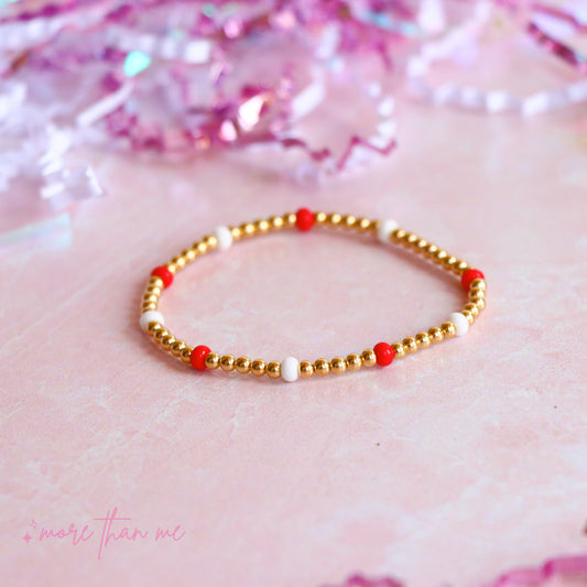 red & white blakely beaded bracelet