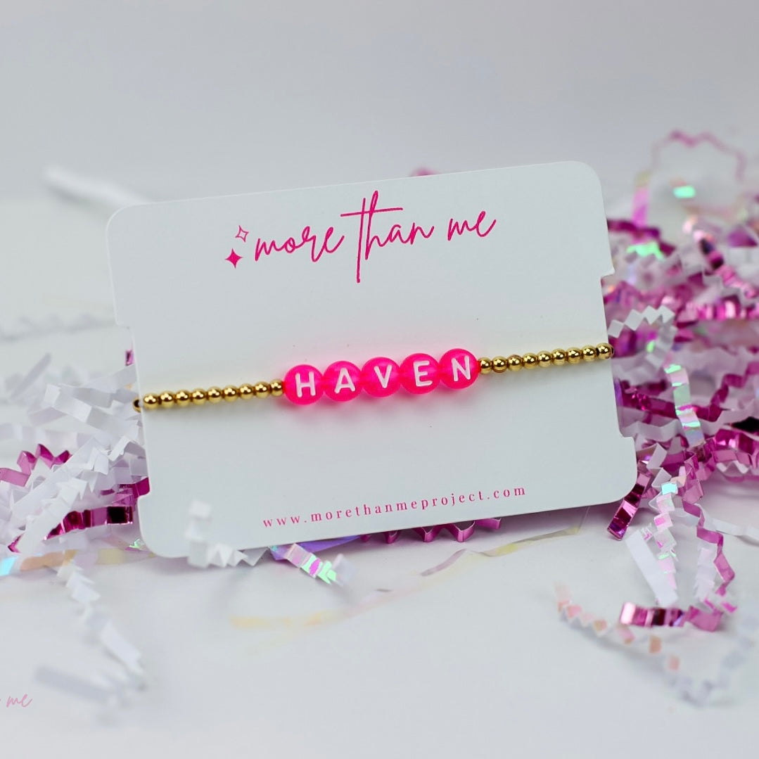 custom name bracelet- hot pink and white