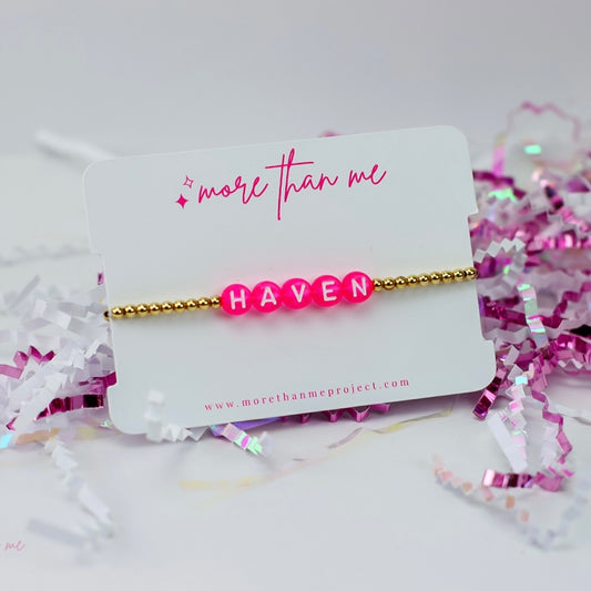 custom name bracelet- hot pink and white