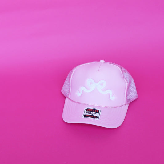 light pink bow trucker hat