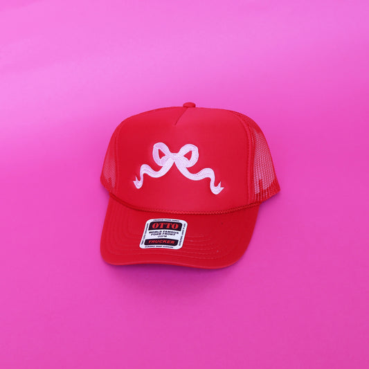 red bow trucker hat